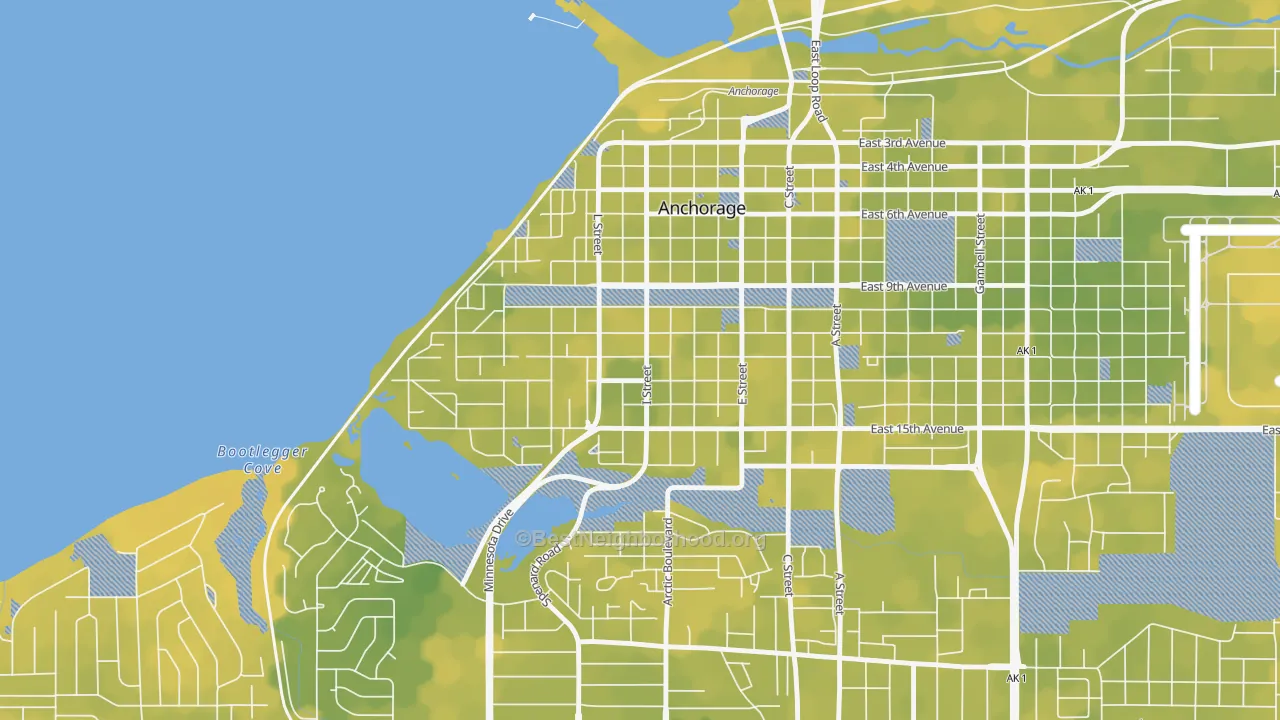 Bike Grade map of South Addition, Anchorage, AK