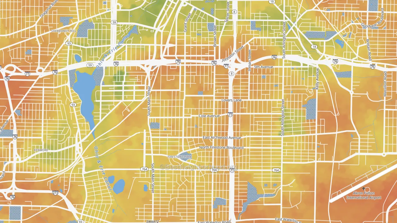 Bike Grade map of South Akron, Akron, OH
