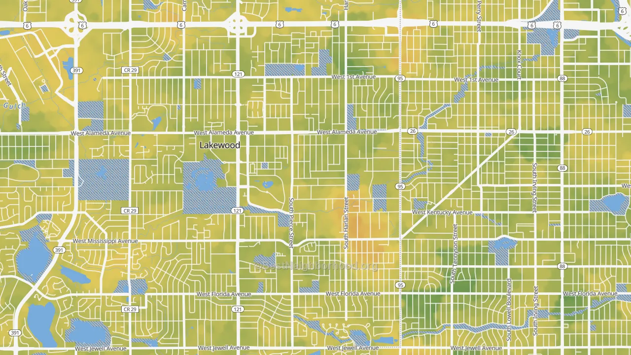 Bike Grade map of South Alameda, Lakewood, CO