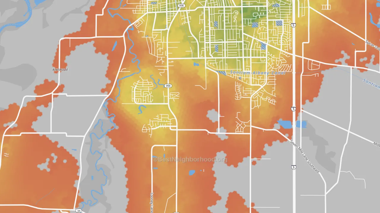 Bike Grade map of South Albany, Albany, OR