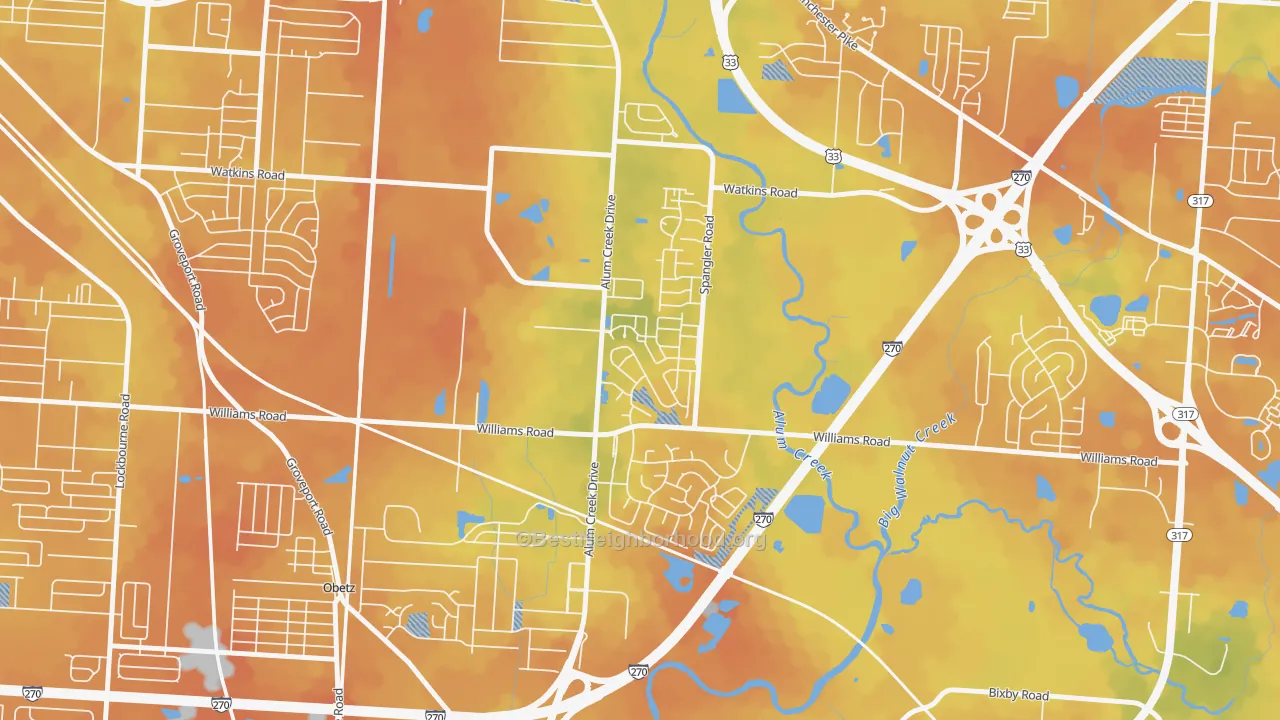 Bike Grade map of South Alum Creek, Columbus, OH