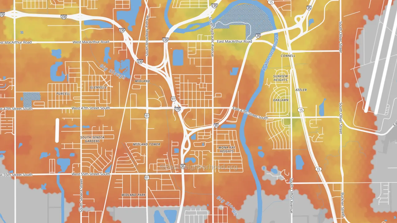 Bike Grade map of South Area, Wichita, KS