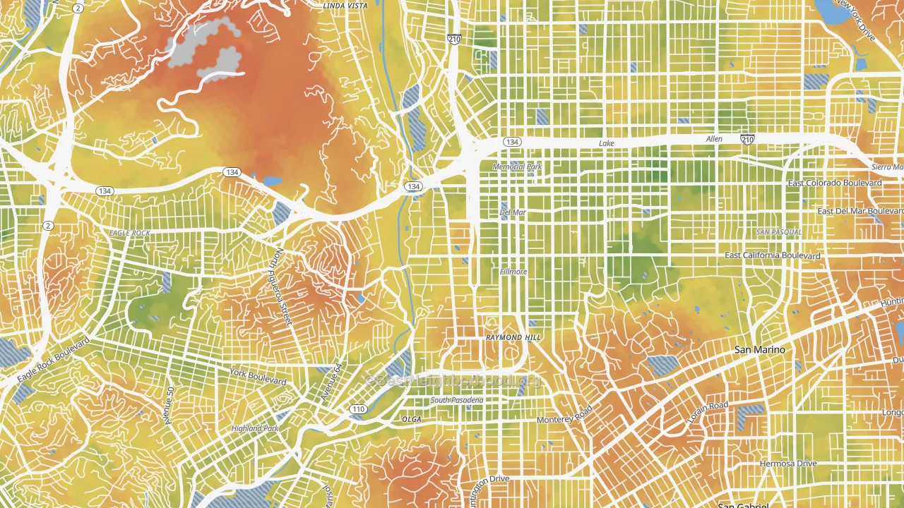 Bike Grade map of South Arroyo, Pasadena, CA