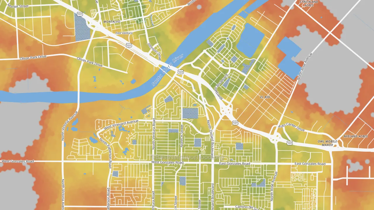 Bike Grade map of South Bank, Oxnard, CA