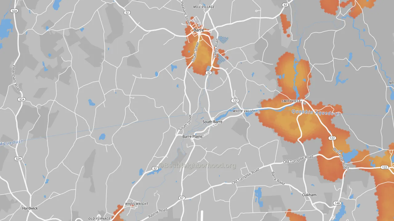 Bike Grade map of South Barre, MA