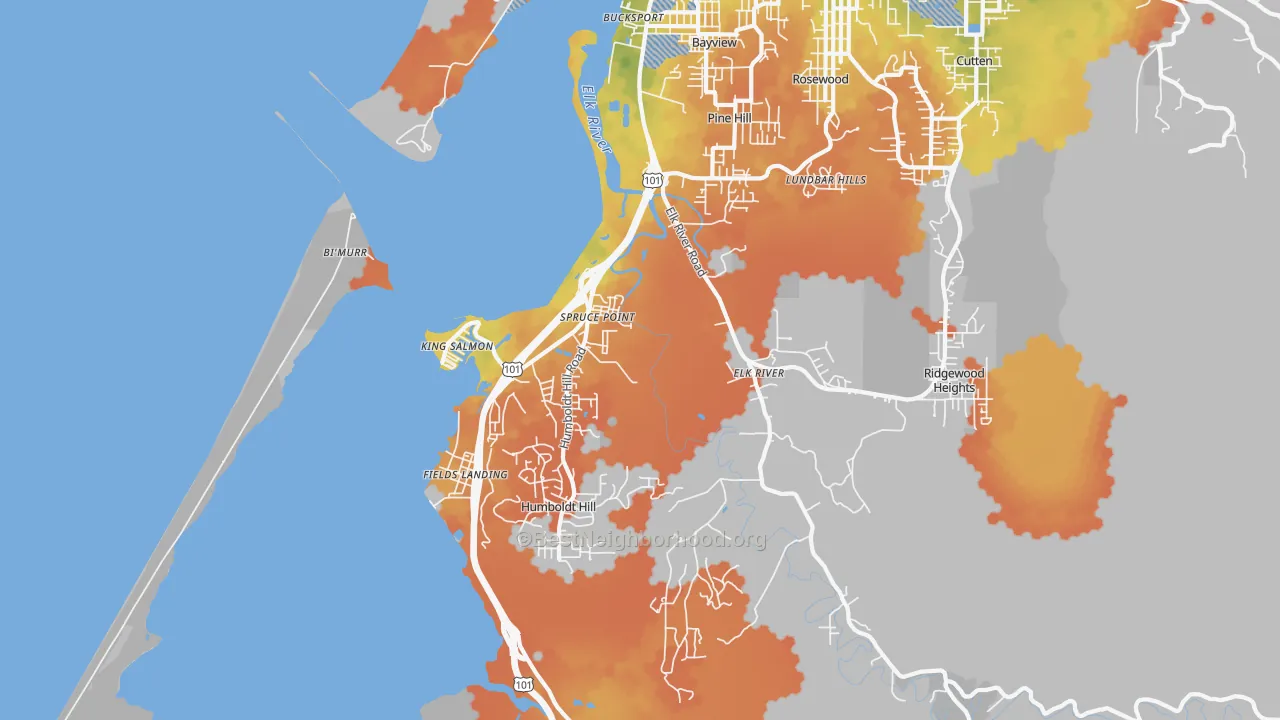 Bike Grade map of South Bay, Eureka, CA