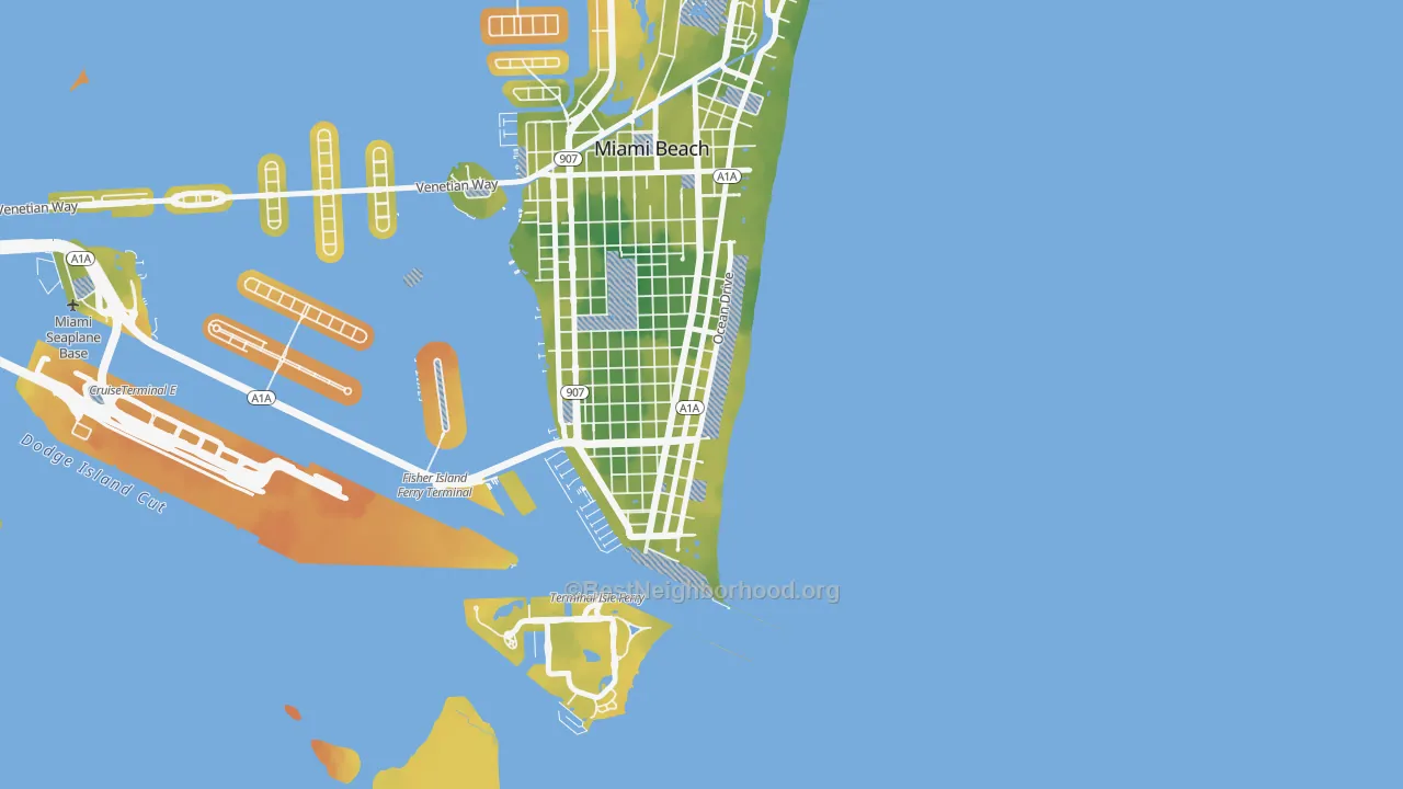 Bike Grade map of South Beach Miami Beach, Miami Beach, FL