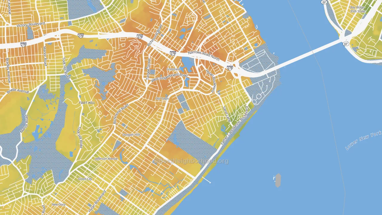 Bike Grade map of South Beach, Staten Island, NY