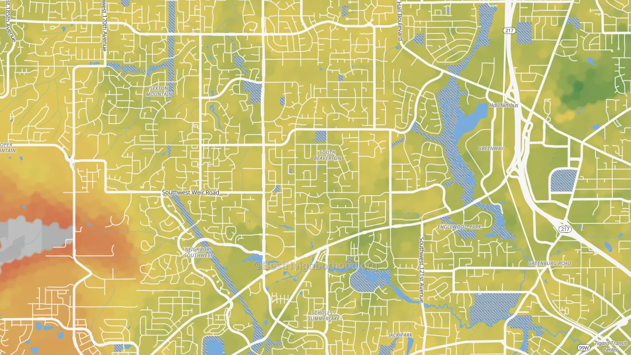 Bike Grade map of South Beaverton, Beaverton, OR