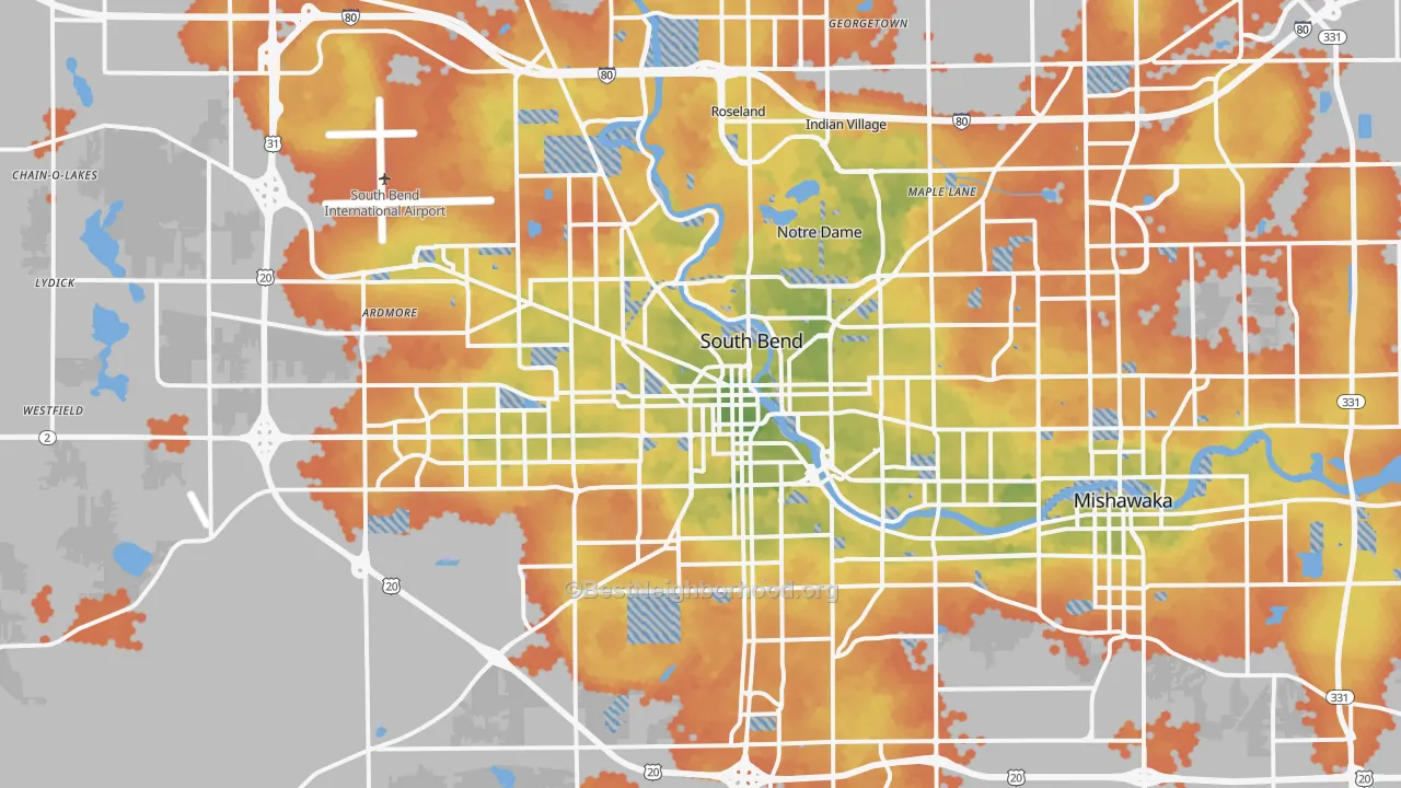 Bike Grade map of South Bend, IN