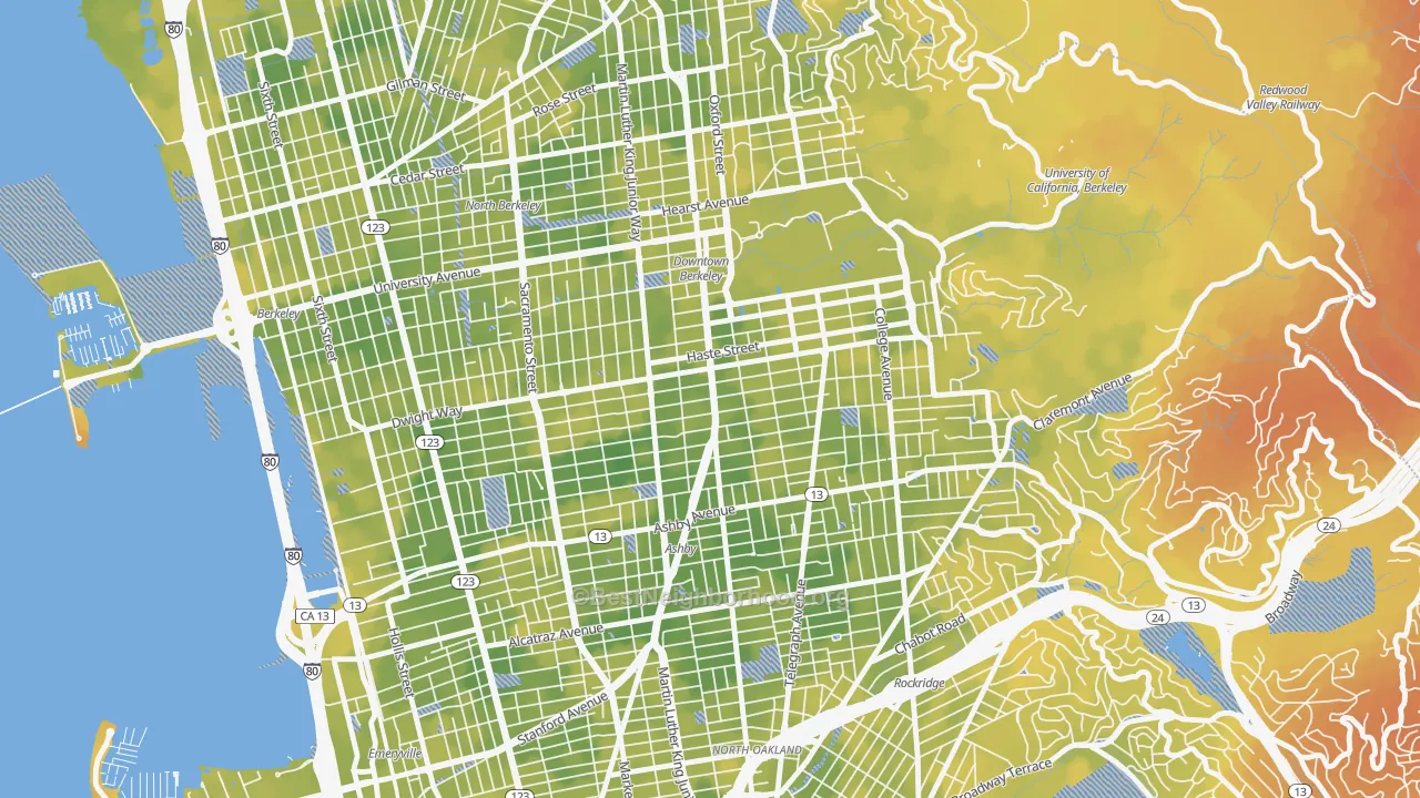 Bike Grade map of South Berkeley, Berkeley, CA