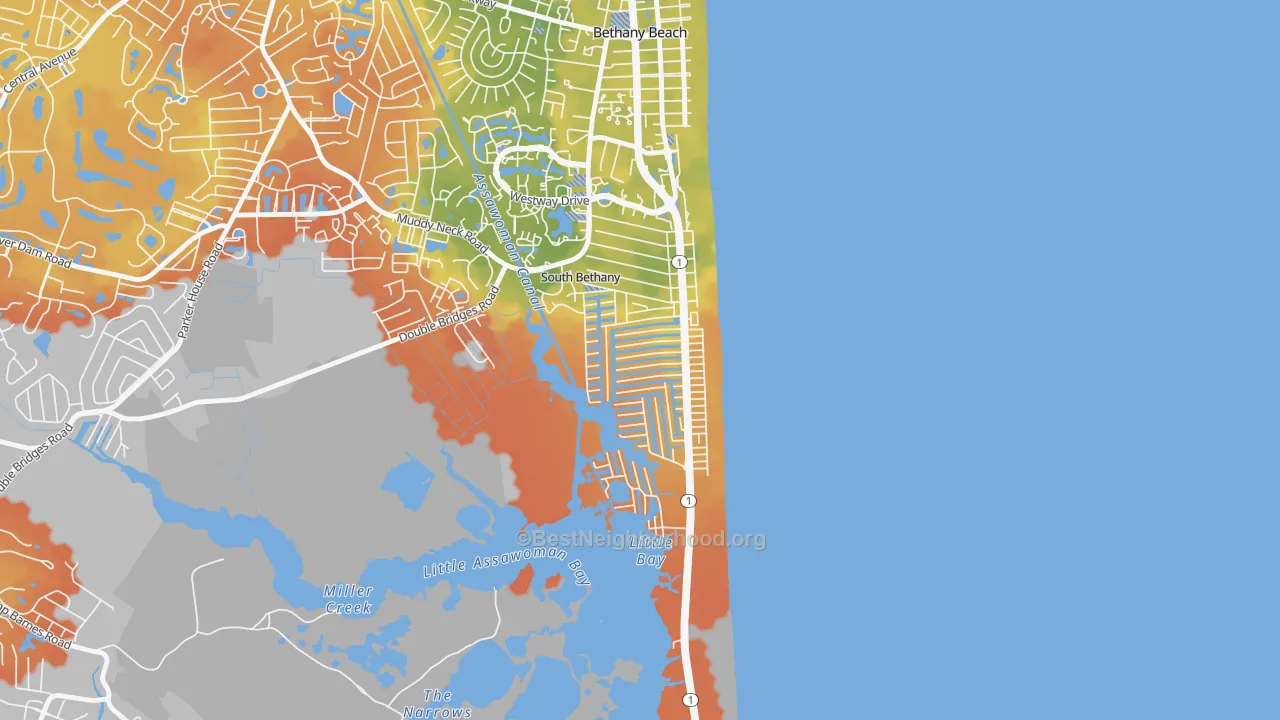 Bike Grade map of South Bethany, DE
