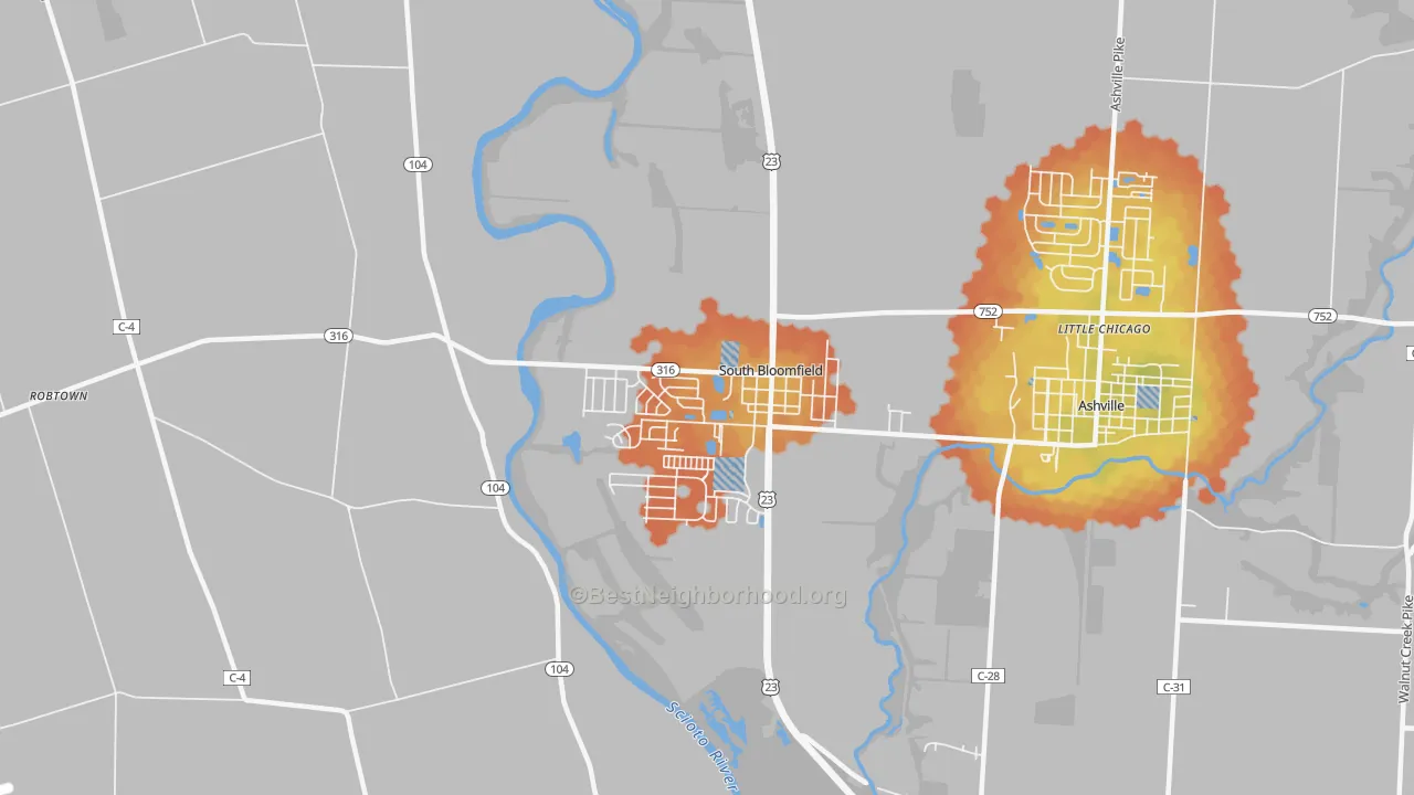 Bike Grade map of South Bloomfield, OH