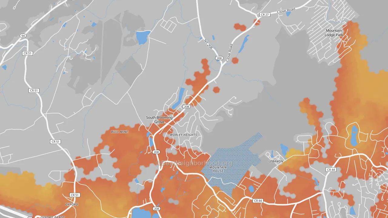 Bike Grade map of South Blooming Grove, NY