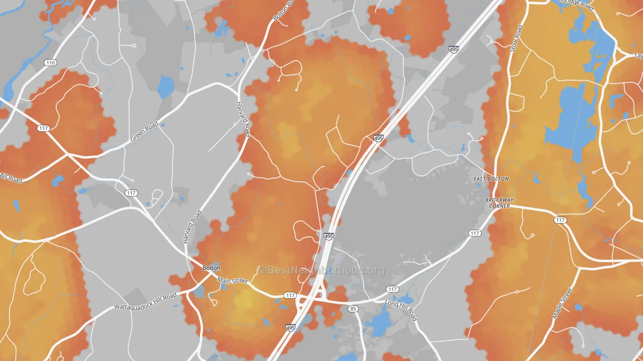 Bike Grade map of South Bolton, MA