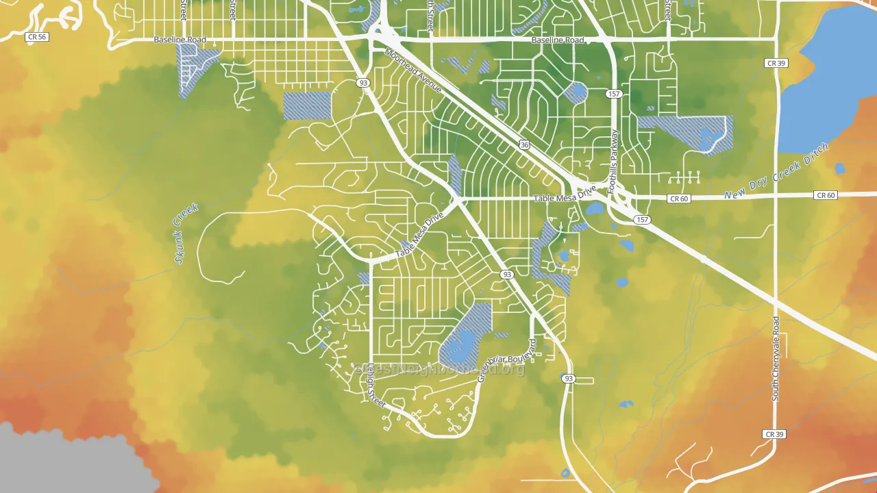 Bike Grade map of South Boulder, Boulder, CO