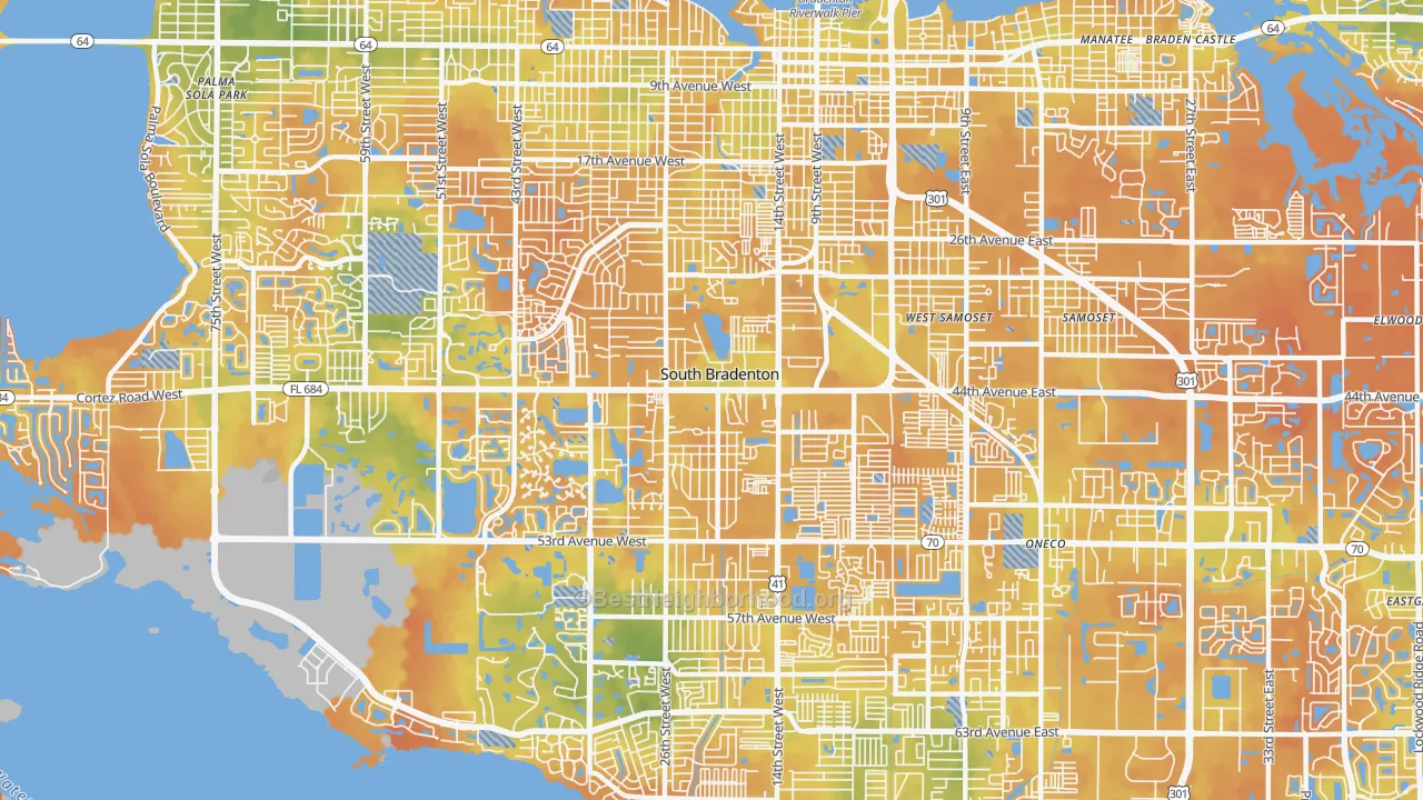 Bike Grade map of South Bradenton, FL