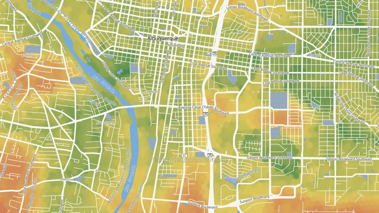 Bike Grade map of South Broadway, Albuquerque, NM