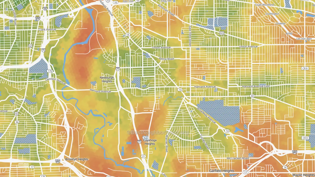 Bike Grade map of South Broadway, Cleveland, OH