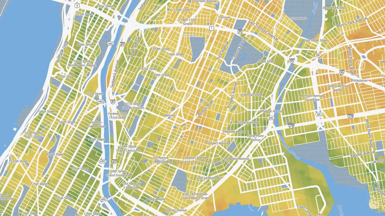 Bike Grade map of South Bronx, Bronx, NY