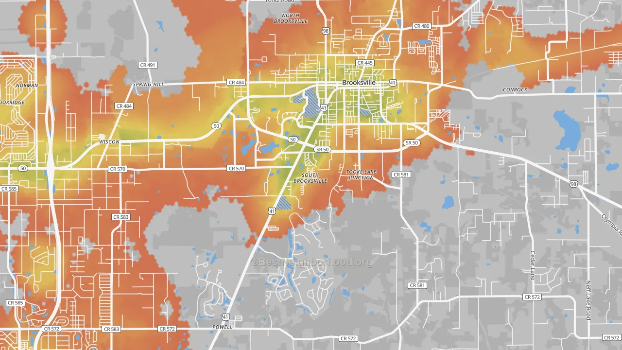 Bike Grade map of South Brooksville, FL