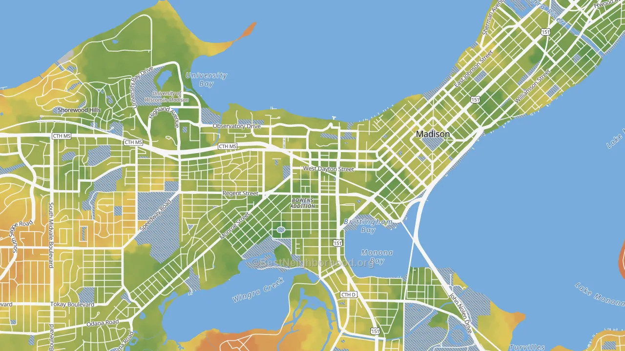 Bike Grade map of South Campus, Madison, WI