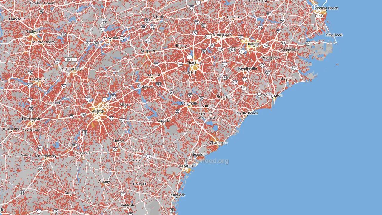 Bike Grade map of South Carolina