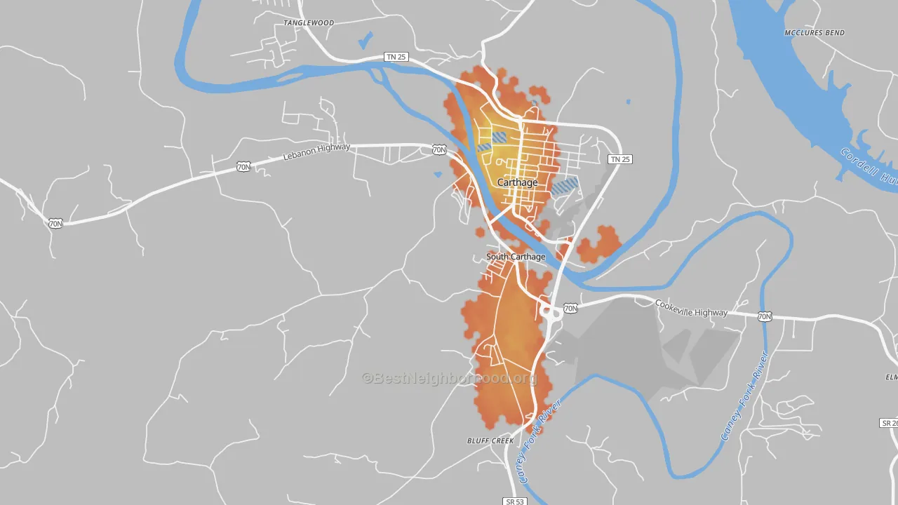 Bike Grade map of South Carthage, TN