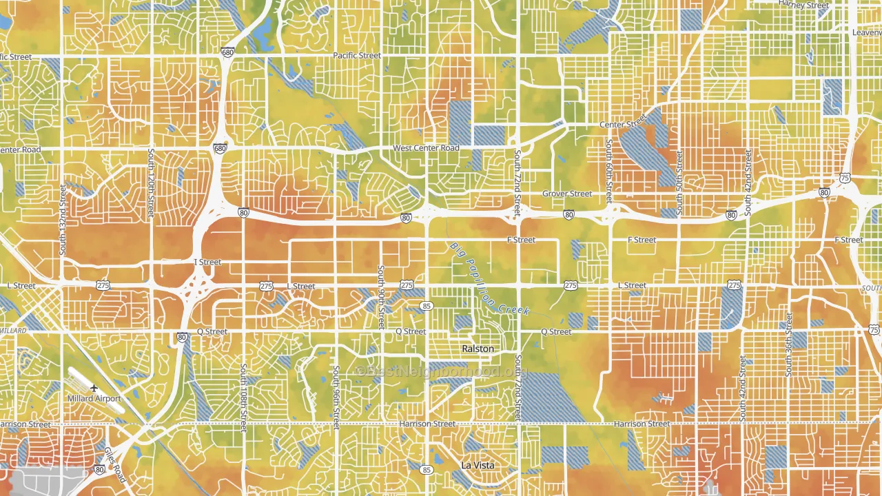 Bike Grade map of South Central Omaha, Omaha, NE