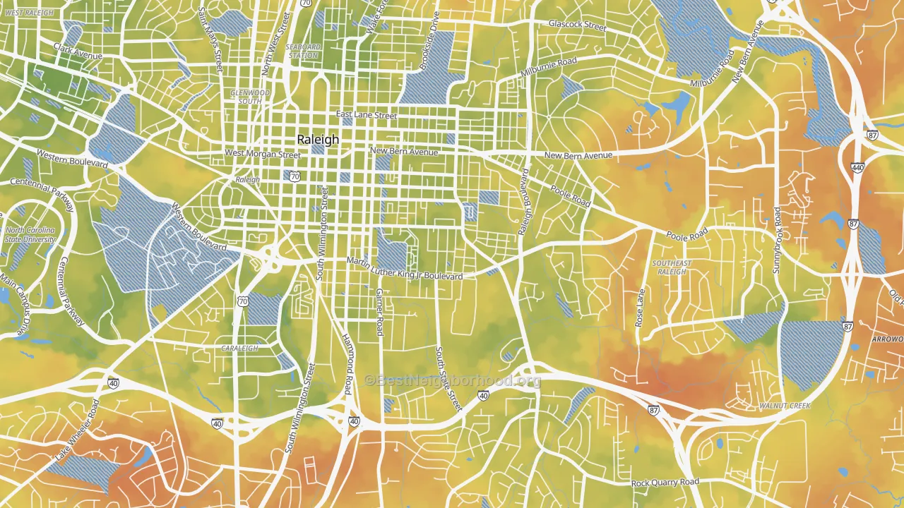 Bike Grade map of South Central, Raleigh, NC