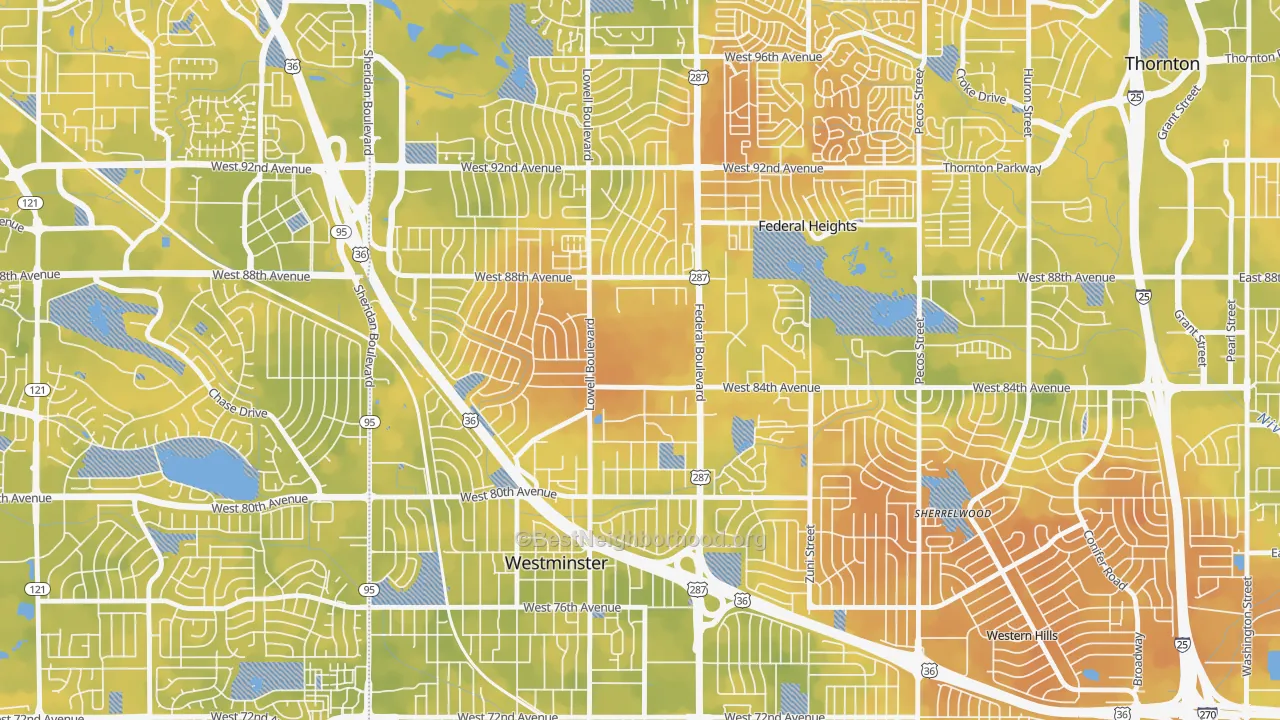Bike Grade map of South Central Westminster, Westminster, CO
