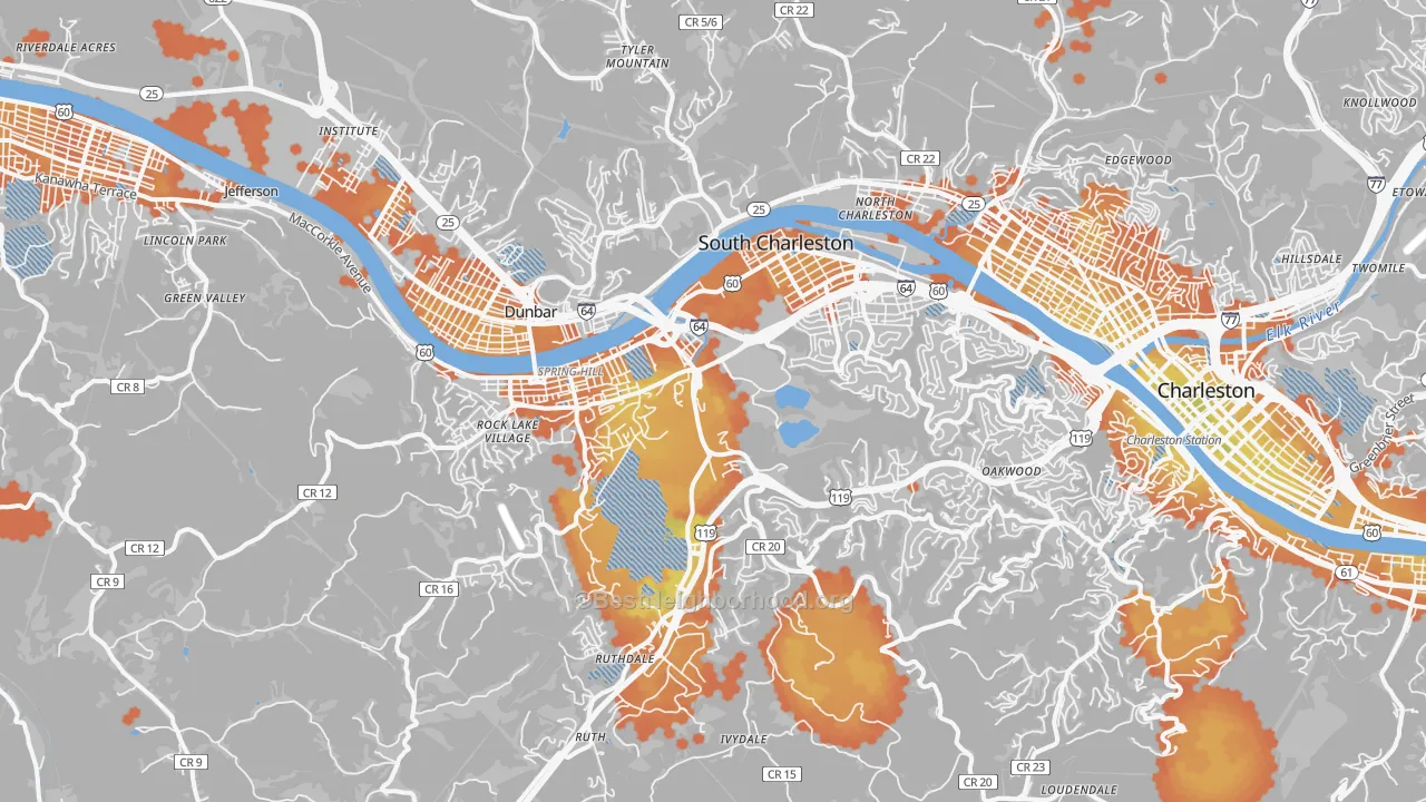 Bike Grade map of South Charleston, WV