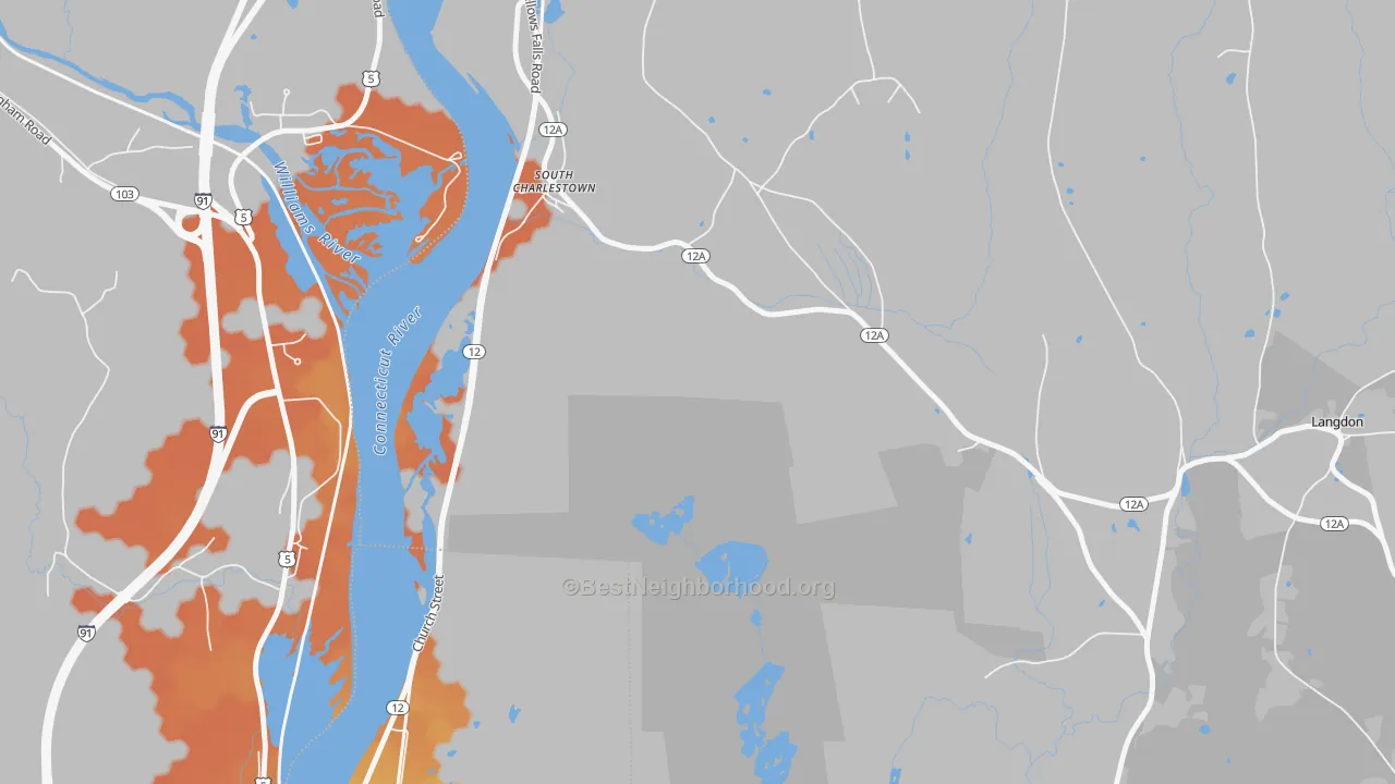 Bike Grade map of South Charlestown, NH