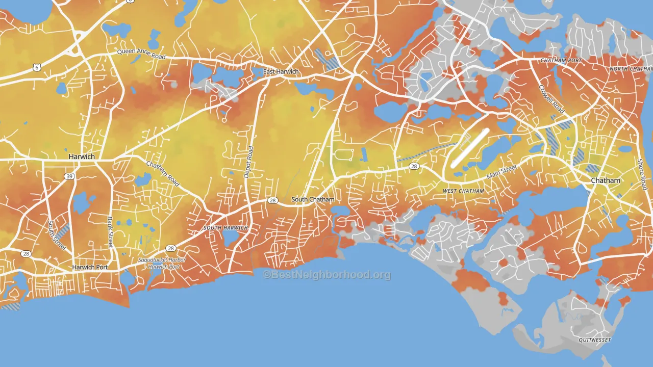 Bike Grade map of South Chatham, MA