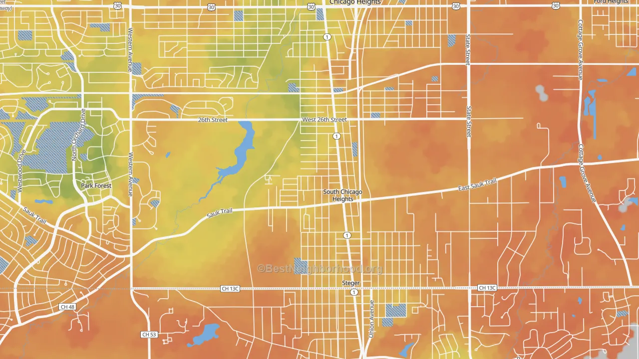 Bike Grade map of South Chicago Heights, IL