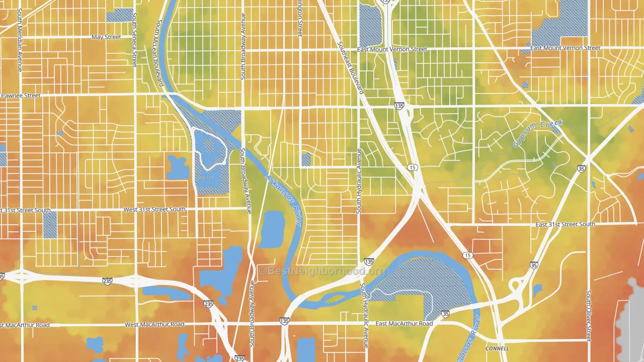 Bike Grade map of South City Community, Wichita, KS