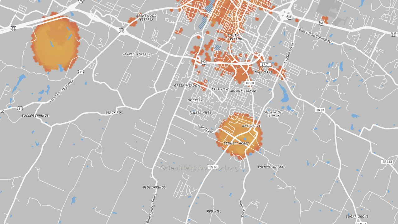 Bike Grade map of South Cleveland, TN