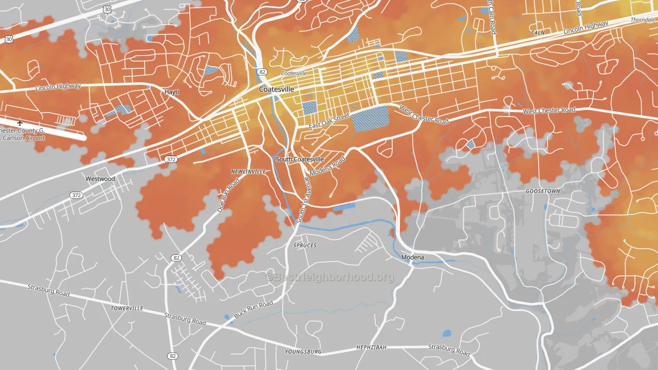 Bike Grade map of South Coatesville, PA
