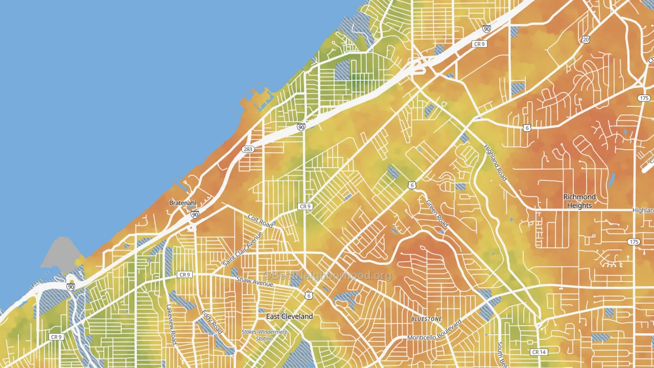 Bike Grade map of South Collinwood, Cleveland, OH