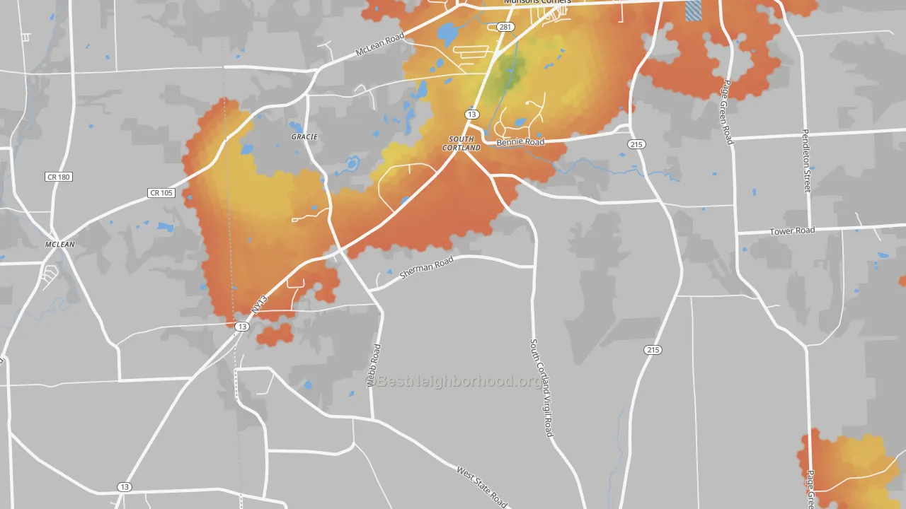 Bike Grade map of South Cortland, NY