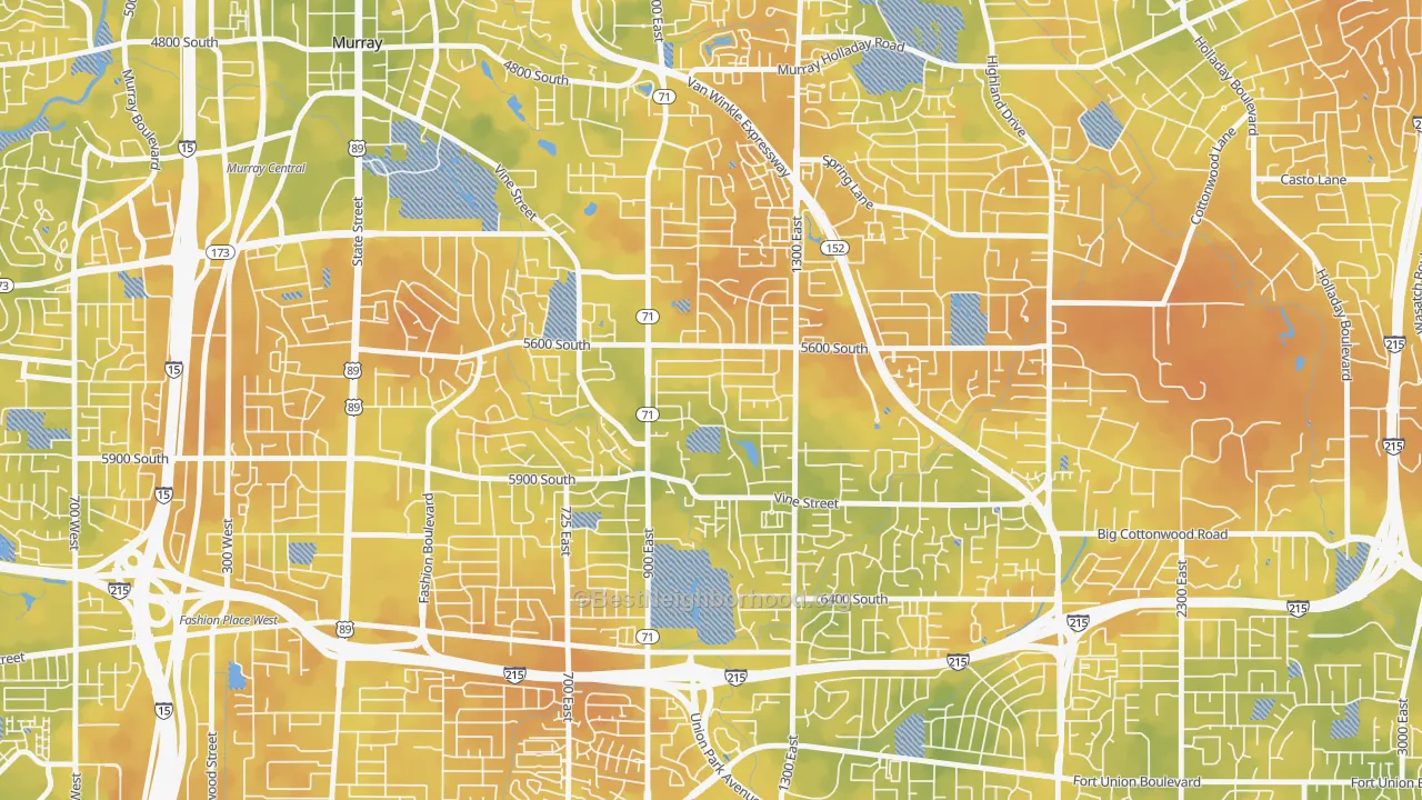 Bike Grade map of South Cottonwood Acres, Murray, UT