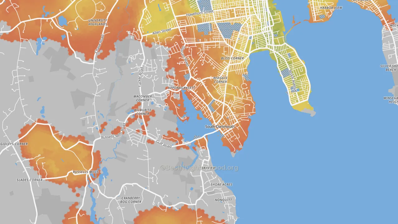 Bike Grade map of South Dartmouth, MA