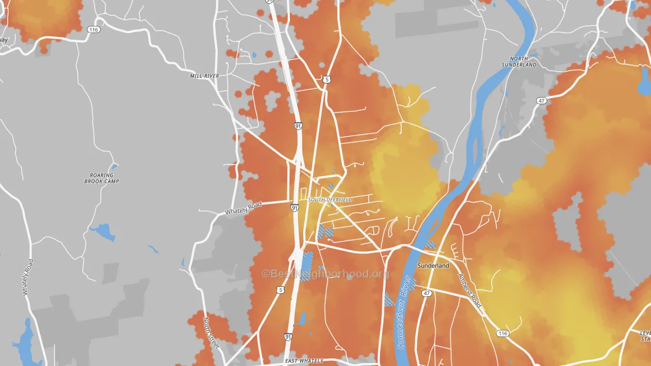 Bike Grade map of South Deerfield, MA