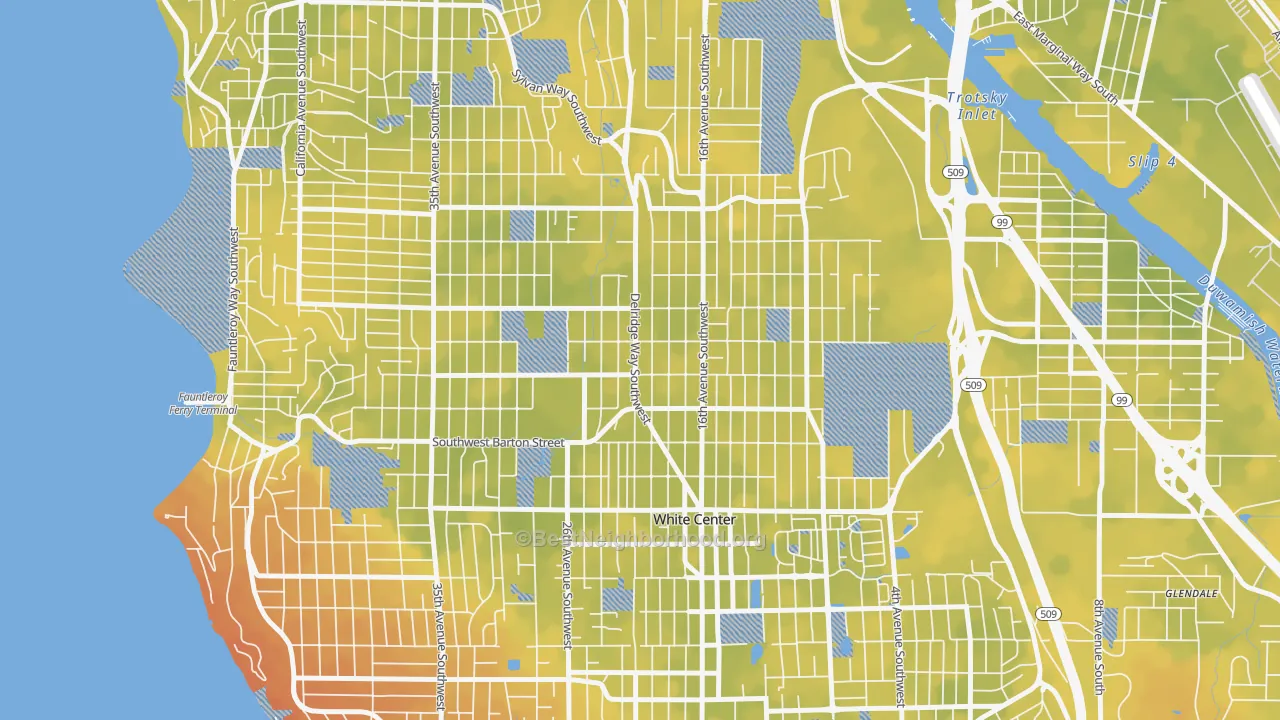 Bike Grade map of South Delridge, Seattle, WA