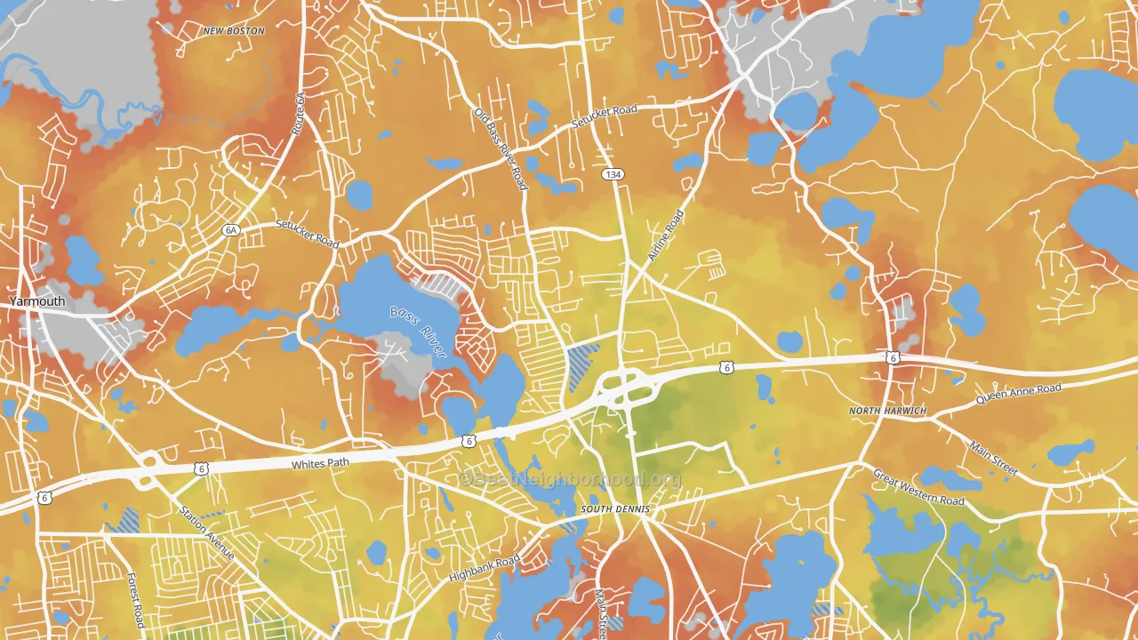 Bike Grade map of South Dennis, MA