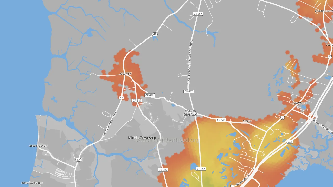 Bike Grade map of South Dennis, NJ
