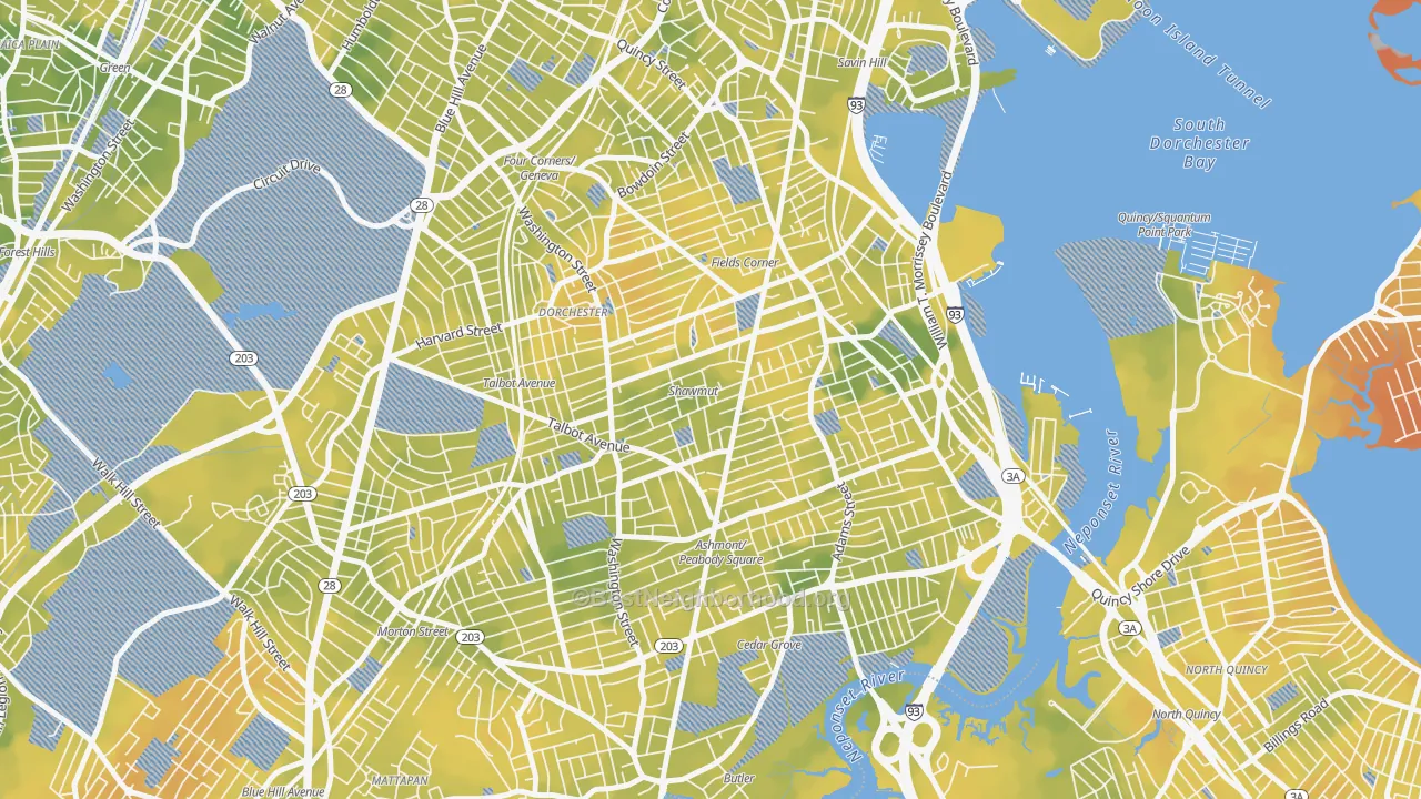 Bike Grade map of South Dorchester, Boston, MA