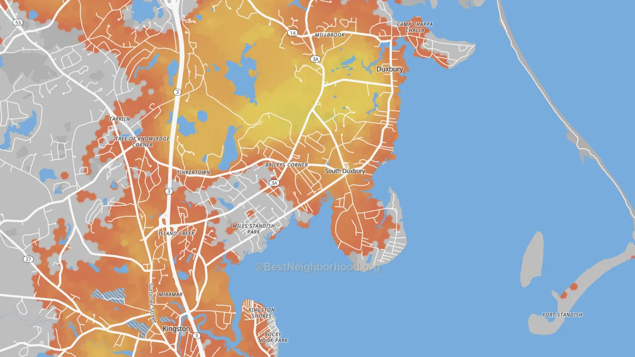 Bike Grade map of South Duxbury, Duxbury, MA