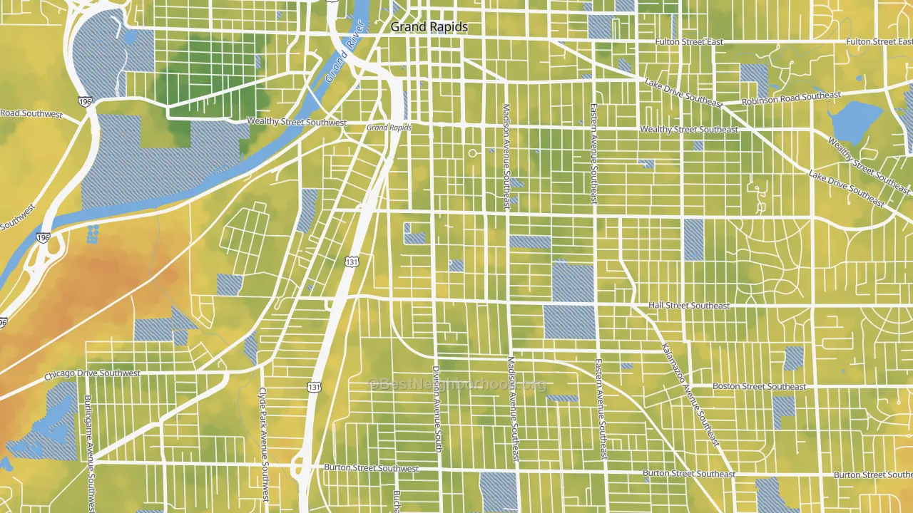 Bike Grade map of South East Community, Grand Rapids, MI