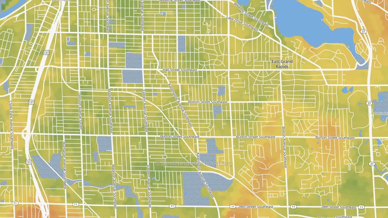 Bike Grade map of South East End, Grand Rapids, MI